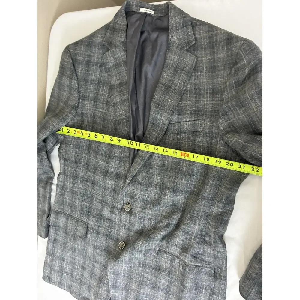 Joseph Abboud Blazer Mens 44L Brown Plaid E Thomas Wool Silk Linen Blend Luxury